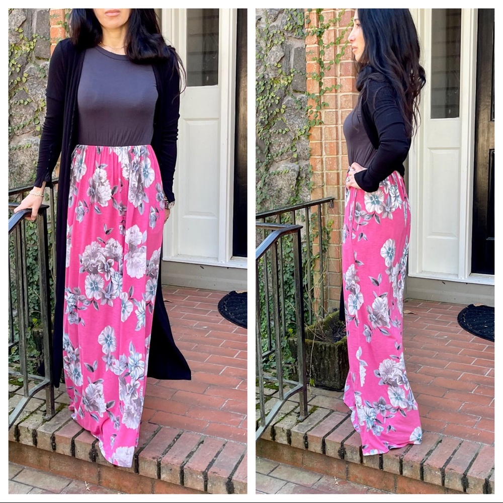 ✨LAST ONE✨CHARCOAL FLORAL SIDE POCKETS MAXI DRESS - Picture 10 of 13